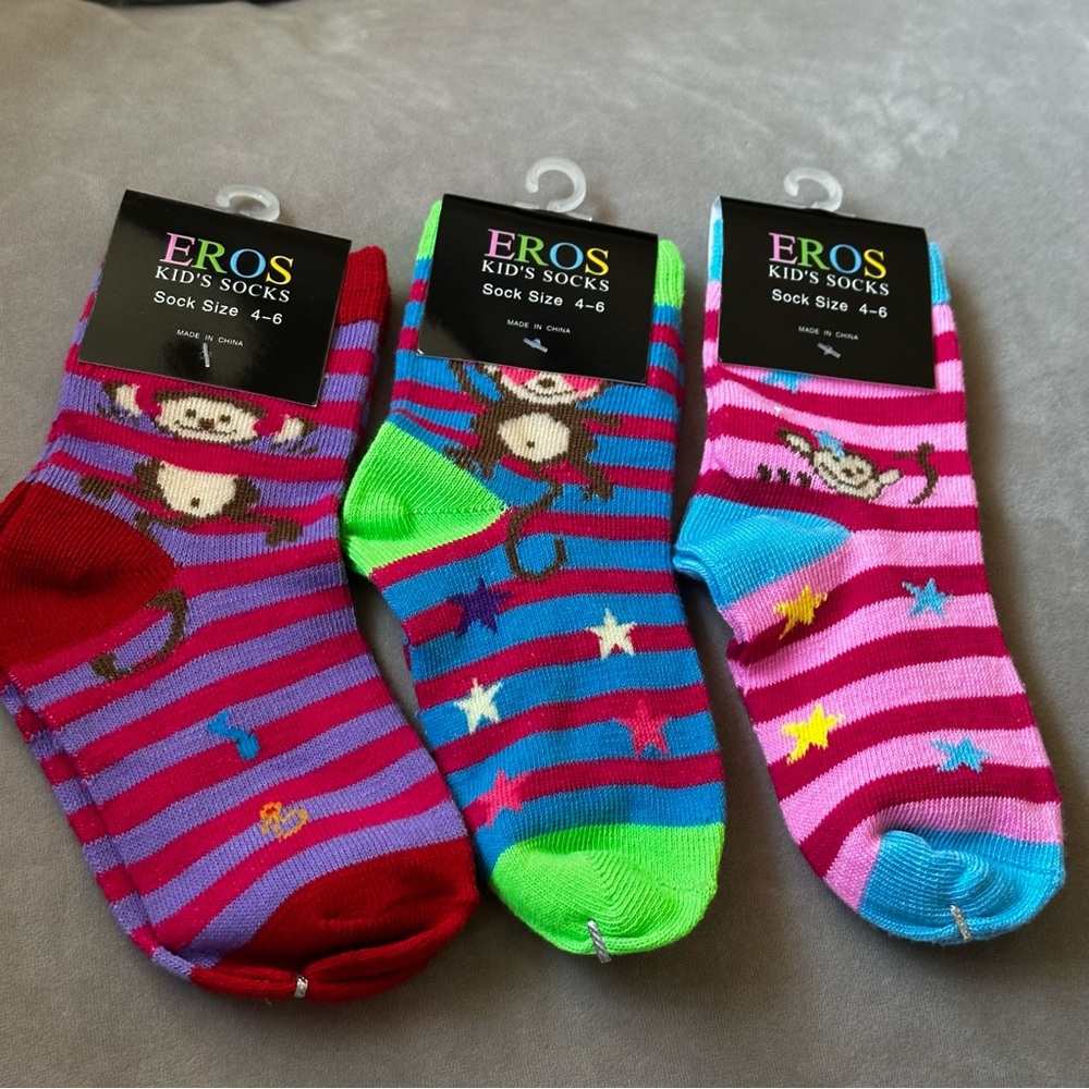 EROS Kids' Striped Monkey Socks Size 4-6 New